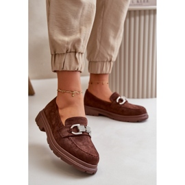 Mocassins femininos de camurça ecológica com decoração, glicínias marrons marrom 2