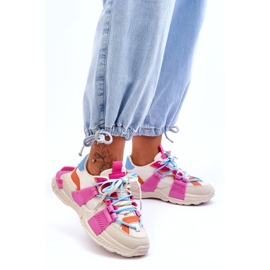 Seastar Calçados esportivos femininos elegantes com cordões, bege e rosa 4