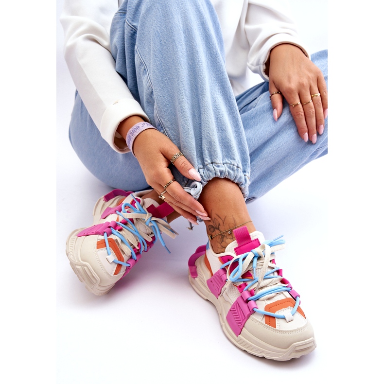 Seastar Calçados esportivos femininos elegantes com cordões, bege e rosa 3