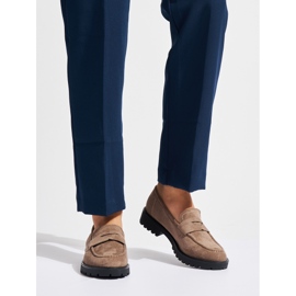 Mocassins femininos de camurça bege 1