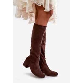 Botas femininas acima do joelho em camurça ecológica com zíper, Elitara marrom castanho 1