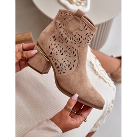 Botas de cowboy perfuradas com salto alto e zíper, Bege Vosilara 2 Botas de cowboy perfuradas com salto alto e zíper, Bege Vosilara 2