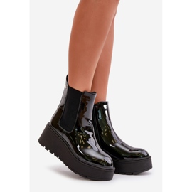 Botas femininas envernizadas com plataforma e cunha isoladas pretas Wloedia preto 1
