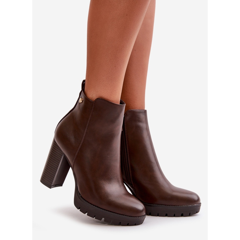 Botas femininas com isolamento de salto alto e zíper, marrom escuro Bioria 1