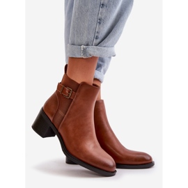 Botins femininos com isolamento de salto alto e fivela Camel Nevillira marrom 1