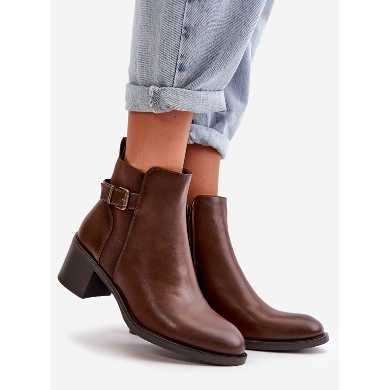 Botas femininas com isolamento de salto alto e fivela, marrom Nevillira marrom 1
