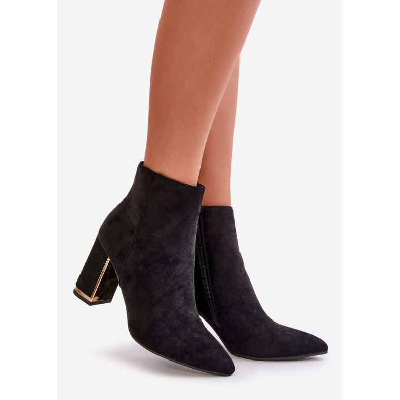 Botins femininos de salto alto, fechados com zíper, isolados, camurça ecológica, preto Mevair 1