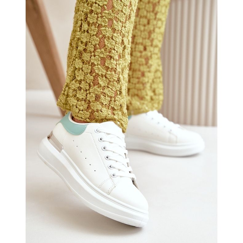 Tênis feminino com plataforma baixa em couro ecológico, branco e verde, Nevelena 2