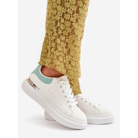 Tênis feminino com plataforma baixa em couro ecológico, branco e verde, Nevelena 1