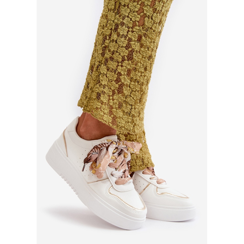 Tênis feminino plataforma com cadarço decorativo, branco Mistra 1