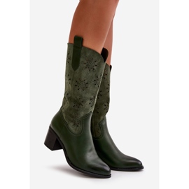 Jezzi Botas femininas de meia panturrilha abertas feitas de camurça ecológica Nevilos verde 1