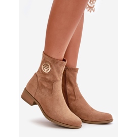 Jezzi Botins femininos com zíper e detalhe decorativo em camurça ecológica bege Lerioria 1