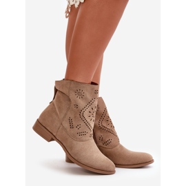 Jezzi Botas baixas femininas perfuradas com zíper, Irinette bege 1 Jezzi Botas baixas femininas perfuradas com zíper, Irinette bege 1