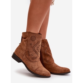 Jezzi Botas baixas femininas perfuradas com zíper, Irinette marrom 1