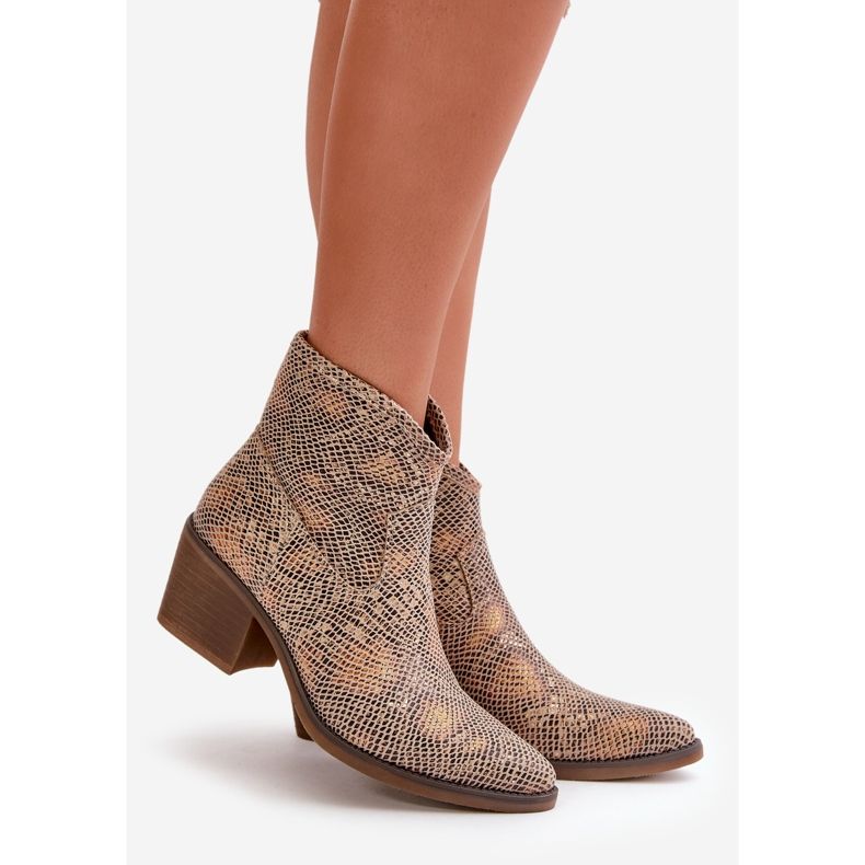 Jezzi Botas de cowboy femininas com zíper, padrão animal, merisina dourada dourado 1