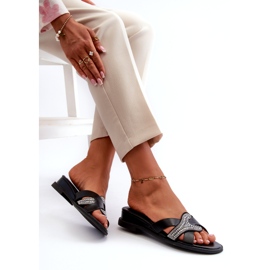 Seastar Chinelos de cunha femininos com decoração, pretos 2