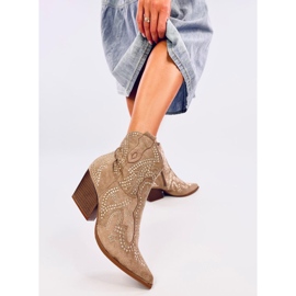 Botas de cowboy Lorenzo Khaki com pedras bege 1