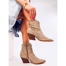 Botas de cowboy Lorenzo Khaki com pedras bege 2