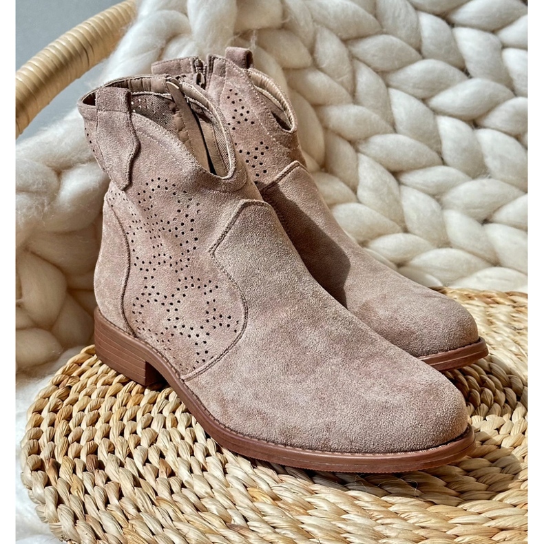 Botas femininas abertas com salto plano bege S.Barski HY66-151 1