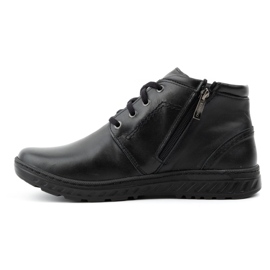 KOMODO Botins masculinos de couro com cadarço largo de inverno 926K preto 1 KOMODO Botins masculinos de couro com cadarço largo de inverno 926K preto 1