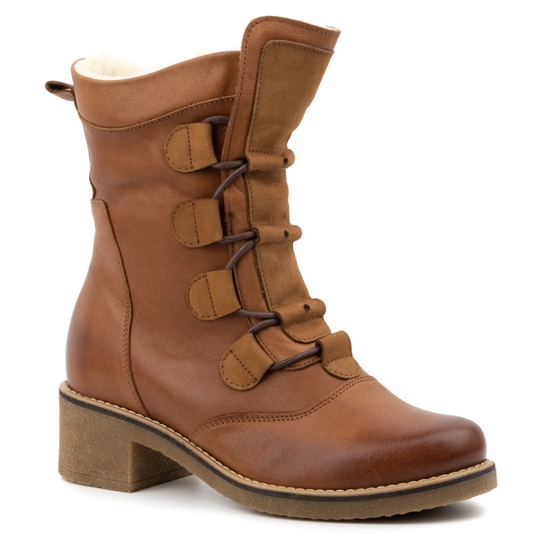Olivier Botas femininas elegantes de couro forradas com lã marrom 317BB 1