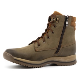 Olivier Sapatos femininos de trekking em couro com botins com cadarço, inverno 360BB, verde oliva 1