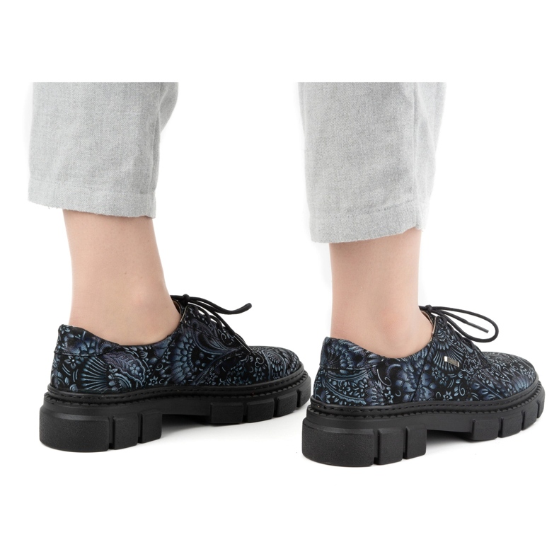 Olivier Sapatos femininos de couro com sola grossa, flores 1134, azul multicolorido 2