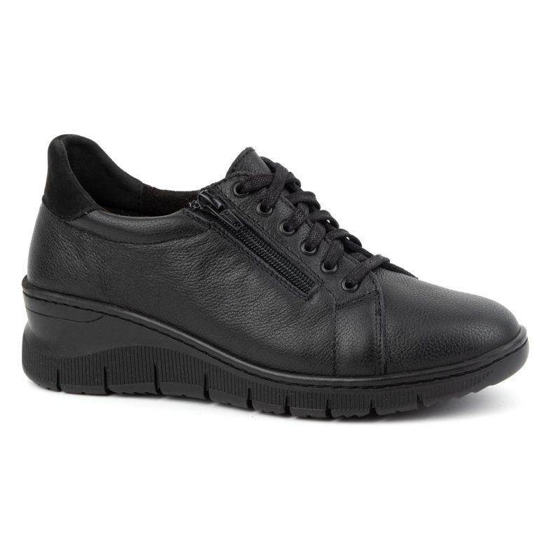 WASAK Sapatos femininos, tênis de couro com cadarço e zíper 0703W, preto 1