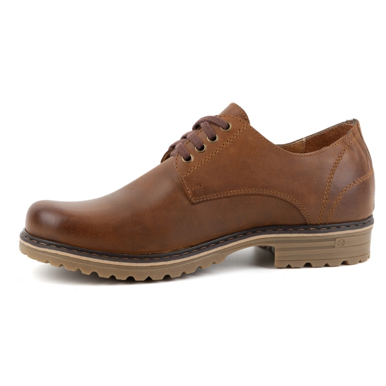 Polbut Botas masculinas de couro, sapatos baixos com cadarço, polonês 2120, marrom 1
