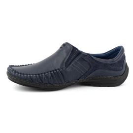 KOMODO Sapatos masculinos, mocassins de couro 627K, azul marinho 1