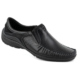 KOMODO Sapatos masculinos, mocassins de couro 627K, pretos 1