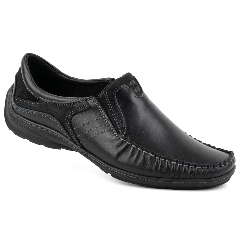 KOMODO Sapatos masculinos, mocassins de couro 627K, pretos 1