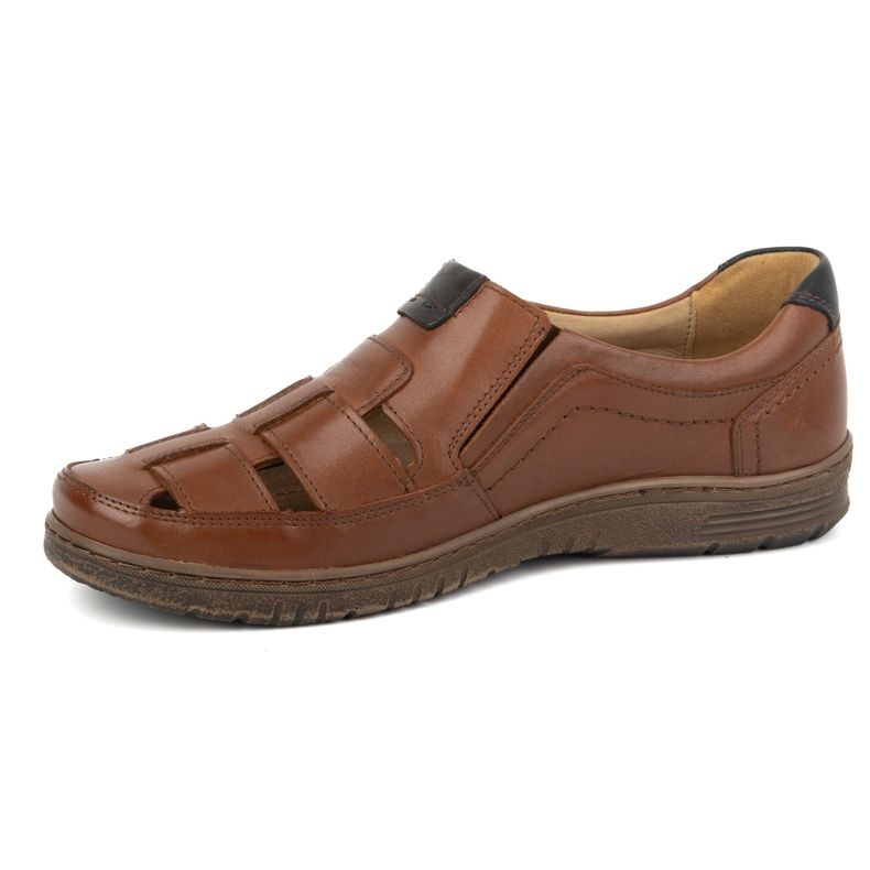 Kampol Sapatos casuais masculinos de couro 86KAM, grão marrom castanho 1