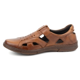 Olivier Sapatos masculinos de couro, arejados, slip-on com velcro, 312KZ, marrom 1