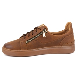 Sapatos casuais masculinos em couro natural POLBUT 2125 camelo marrom 1
