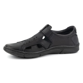 Olivier Sapatos masculinos de couro, arejados, slip-on com velcro, 312KZ, pretos 1