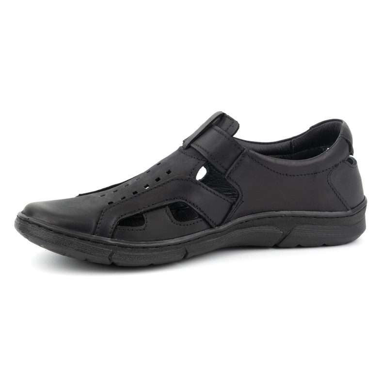 Olivier Sapatos masculinos de couro, arejados, slip-on com velcro, 312KZ, pretos 1