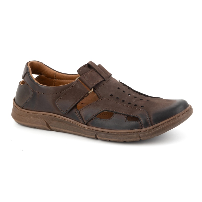 Olivier Sapatos masculinos de couro, arejados, slip-on com velcro, 312KZ, marrom escuro 1