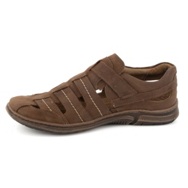 KOMODO Sapatos masculinos, couro, sapatos arejados de velcro 931K, marrom castanho 1