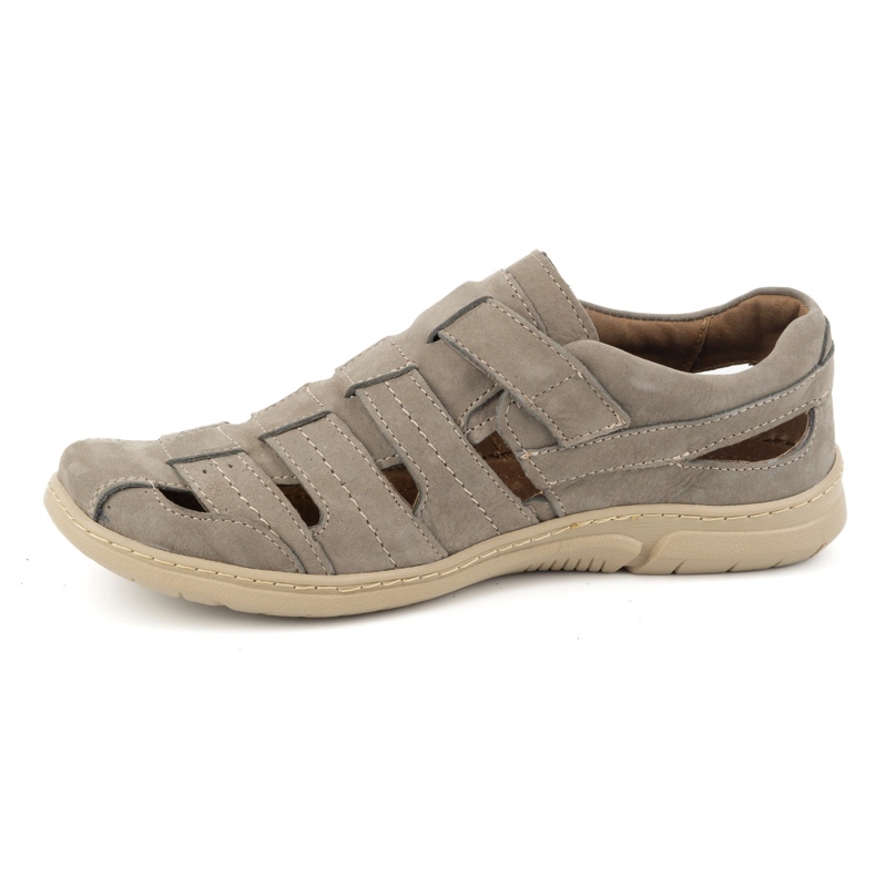 KOMODO Sapatos masculinos, couro, sapatos arejados de velcro 931K, verde oliva 1