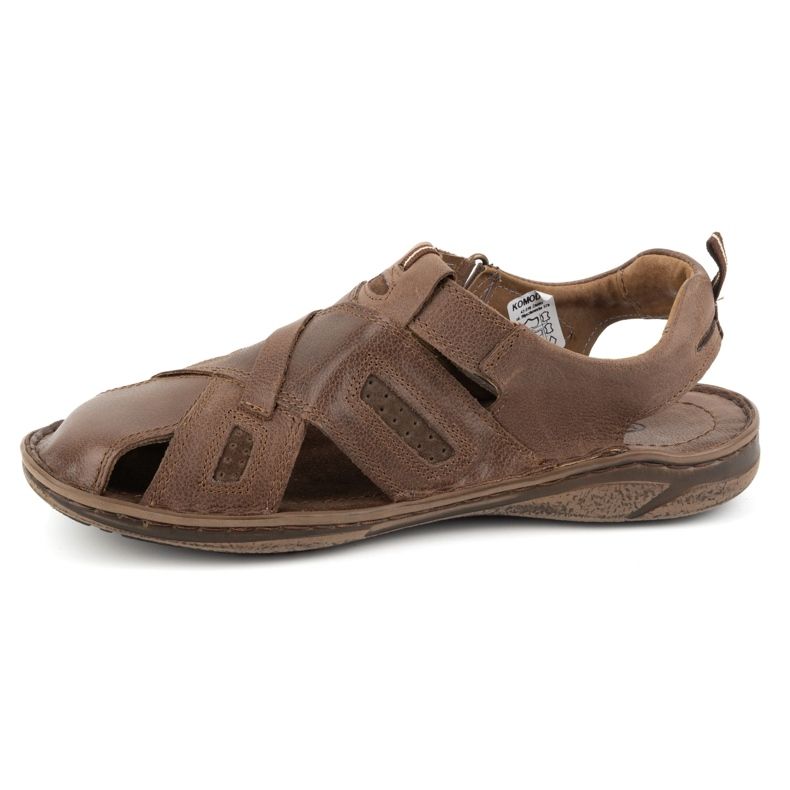 KOMODO Sandálias masculinas de couro com velcro 523K, marrom 1