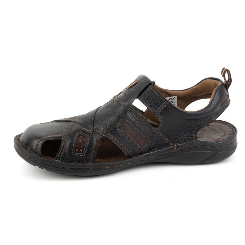 KOMODO Sandálias masculinas de couro com velcro 523K, pretas preto 1