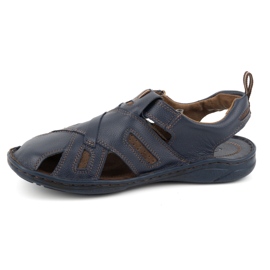KOMODO Sandálias masculinas de couro com velcro 523K, azul marinho 1