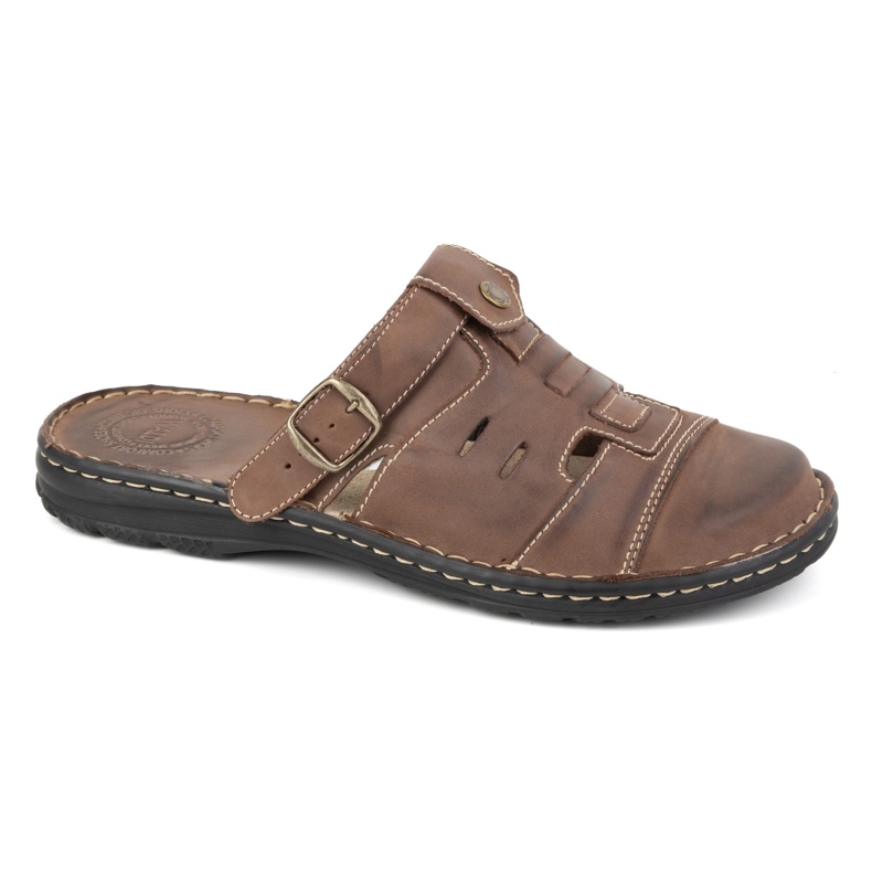 Olivier Chinelos clássicos masculinos de couro com tira de salto 0045 castanho 1