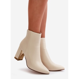 Botas femininas de salto alto, fechadas com zíper, quentes, couro ecológico, bege claro Mevair 1