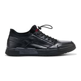Sapatos esportivos masculinos negros com atacadores preto 1