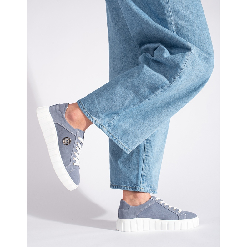 Sapatos plataforma azuis feitos de couro camurça azul 2