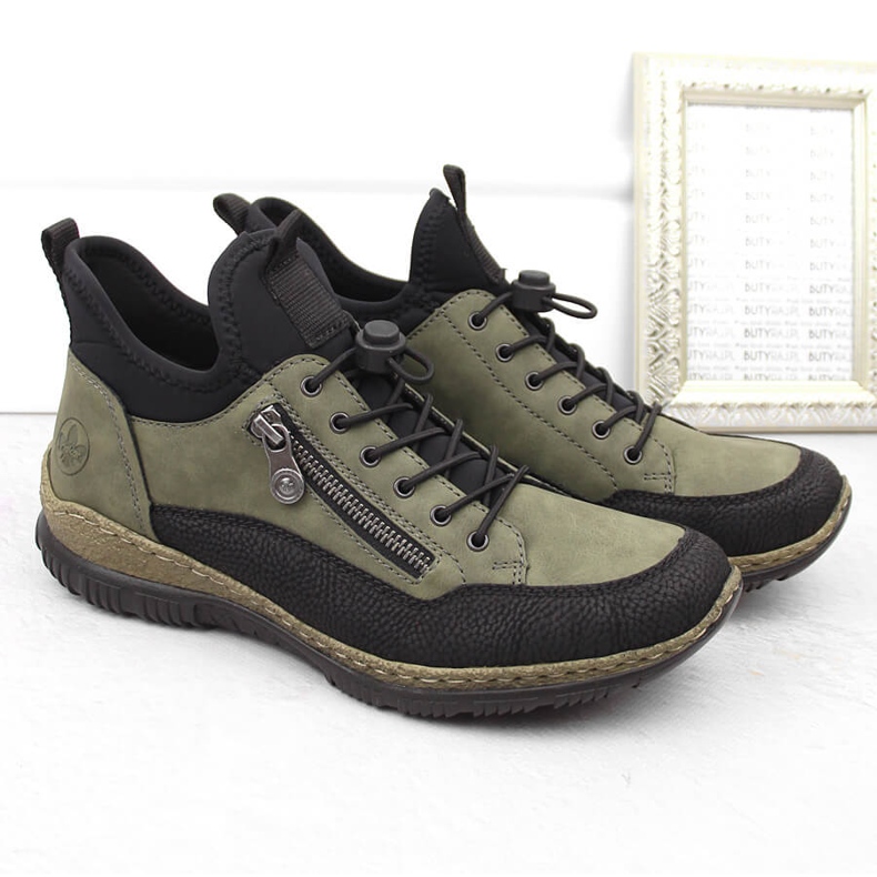 Sapatos femininos confortáveis, tênis verdes Rieker N32G3-54 2