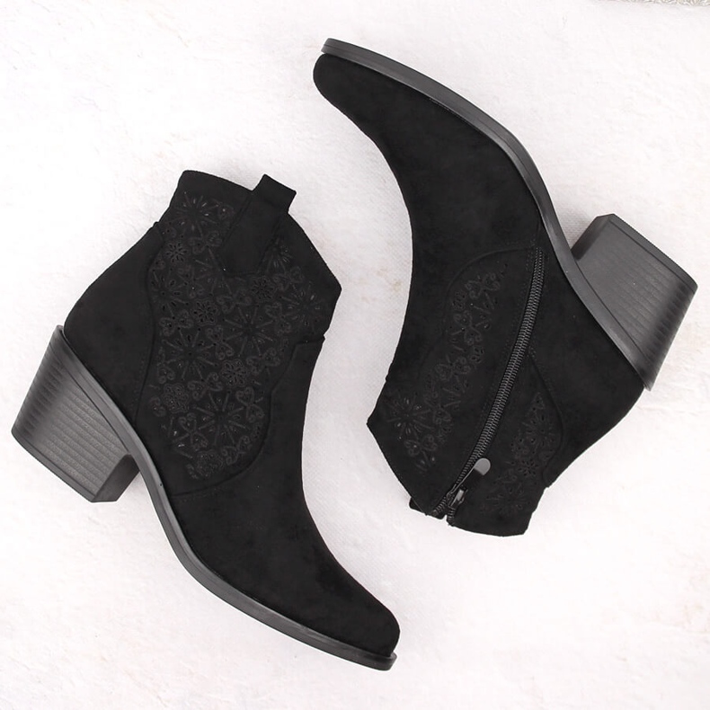 Botas cowboy femininas de camurça com aberturas, pretas S.Barski HY42-944 preto 2