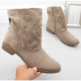 Botas femininas de camurça com aberturas, bege Jezzi MAM65-106 1